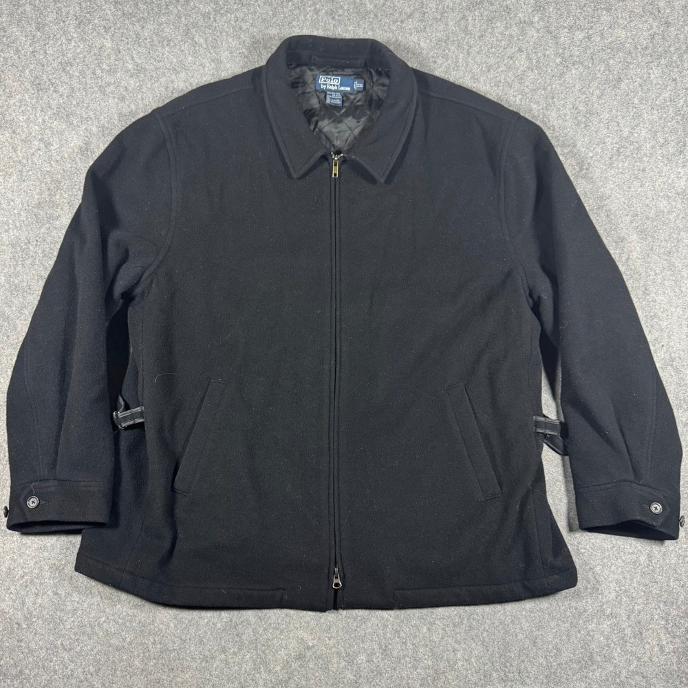 VTG Polo Ralph Lauren Jacket Mens XXL Black Wool Quilted Harrington Buckle Tab